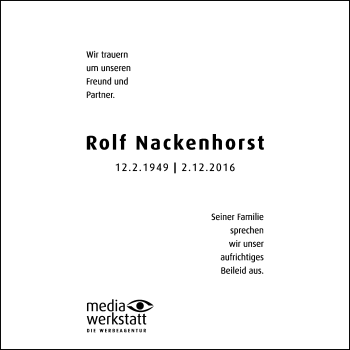 Anzeige  Rolf Nackenhorst  Lippische Landes-Zeitung