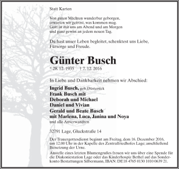 Anzeige  Günter Busch  Lippische Landes-Zeitung