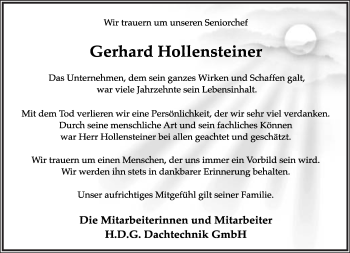 Anzeige  Gerhard Hollensteiner  Lippische Landes-Zeitung