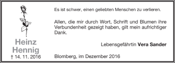 Anzeige  Heinz Hennig  Lippische Landes-Zeitung