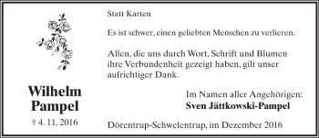 Anzeige  Wilhelm Pampel  Lippische Landes-Zeitung