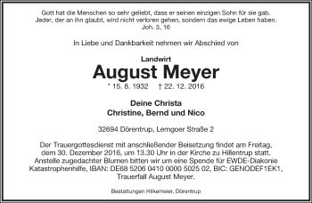 Anzeige  August Meyer  Lippische Landes-Zeitung