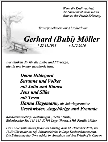 Anzeige  Gerhard Möller  Lippische Landes-Zeitung
