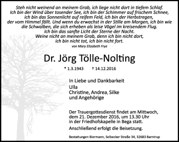 Anzeige  Jörg Tölle-Nolting  Lippische Landes-Zeitung