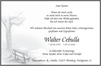 Anzeige  Walter Cebulla  Lippische Landes-Zeitung