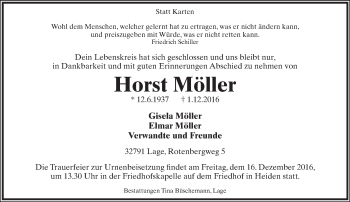 Anzeige  Horst Möller  Lippische Landes-Zeitung