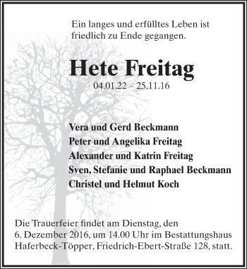 Anzeige  Hete Freitag  Lippische Landes-Zeitung