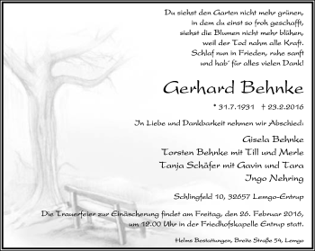 Anzeige  Gerhard Behnke  Lippische Landes-Zeitung