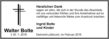 Anzeige  Walter Bolte  Lippische Landes-Zeitung