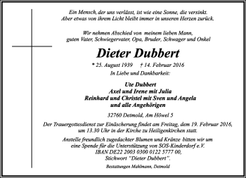 Anzeige  Dieter Dubbert  Lippische Landes-Zeitung