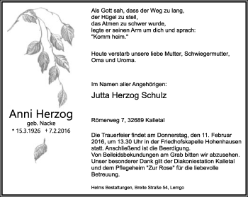 Anzeige  Anni Herzog  Lippische Landes-Zeitung