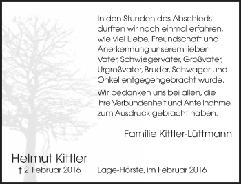 Anzeige  Helmut Kittler  Lippische Landes-Zeitung