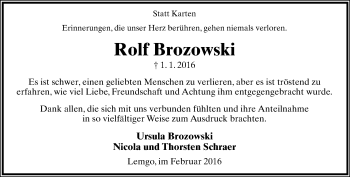Anzeige  Rolf Brozowski  Lippische Landes-Zeitung