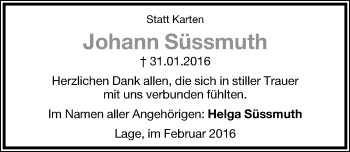 Anzeige  Johann Süssmuth  Lippische Landes-Zeitung