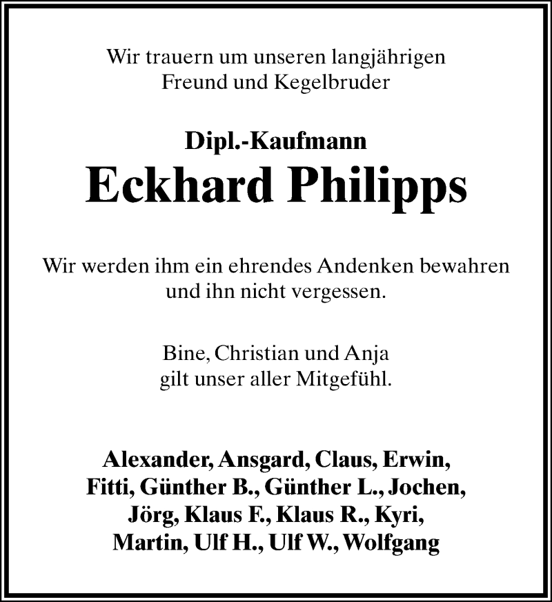  Traueranzeige für Eckhard Philipps vom 13.02.2016 aus Lippische Landes-Zeitung