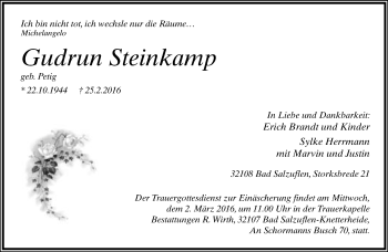 Anzeige  Gudrun Steinkamp  Lippische Landes-Zeitung