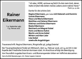Anzeige  Rainer Eikermann  Lippische Landes-Zeitung