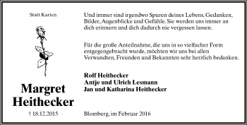 Anzeige  Margret Heithecker  Lippische Landes-Zeitung