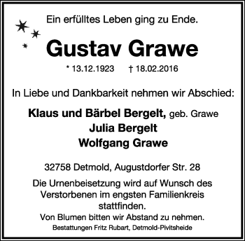 Anzeige  Gustav Grawe  Lippische Landes-Zeitung