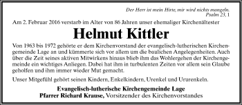 Anzeige  Helmut Kittler  Lippische Landes-Zeitung