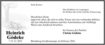 Anzeige  Heinrich Gödeke  Lippische Landes-Zeitung