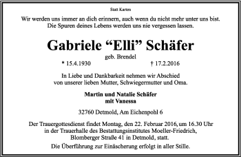 Anzeige  Gabriele Schäfer  Lippische Landes-Zeitung