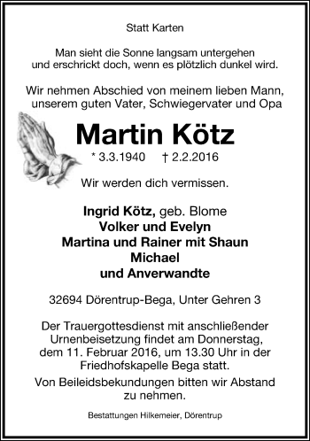 Anzeige  Martin Kötz  Lippische Landes-Zeitung
