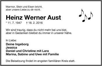 Anzeige  Heinz Werner Aust  Lippische Landes-Zeitung