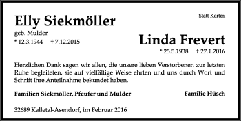 Anzeige  Elly SiekmÃ¶ller  Lippische Landes-Zeitung