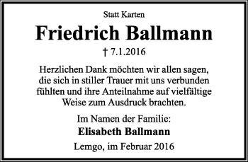 Anzeige  Friedrich Ballmann  Lippische Landes-Zeitung