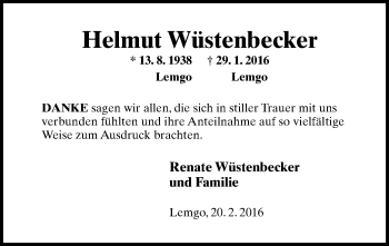 Anzeige  Helmut Wüstenbecker  Lippische Landes-Zeitung