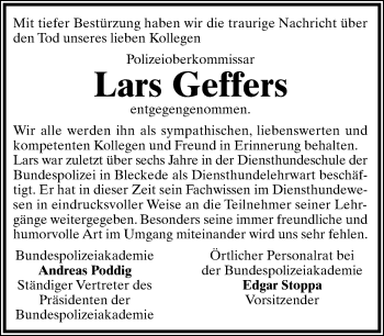 Anzeige  Lars Geffers  Lippische Landes-Zeitung
