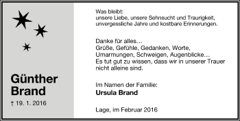 Anzeige  Günther Brand  Lippische Landes-Zeitung