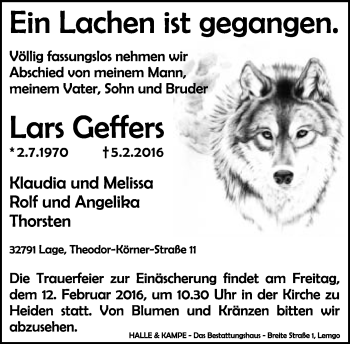 Anzeige  Lars Geffers  Lippische Landes-Zeitung