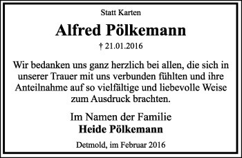 Anzeige  Alfred Pölkemann  Lippische Landes-Zeitung