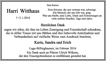 Anzeige  Harri Witthaus  Lippische Landes-Zeitung