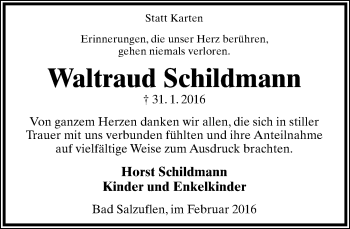 Anzeige  Waltraud Schildmann  Lippische Landes-Zeitung