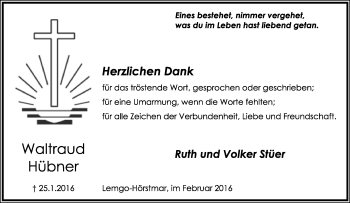 Anzeige  Waltraud Hübner  Lippische Landes-Zeitung