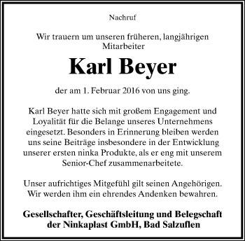 Anzeige  Karl Beyer  Lippische Landes-Zeitung