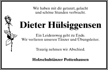 Anzeige  Dieter Hülsiggensen  Lippische Landes-Zeitung