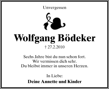 Anzeige  Wolfgang Bödeker  Lippische Landes-Zeitung