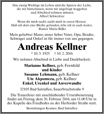 Anzeige  Andreas Kellner  Lippische Landes-Zeitung