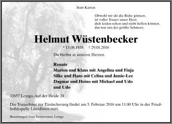 Anzeige  Helmut Wüstenbecker  Lippische Landes-Zeitung