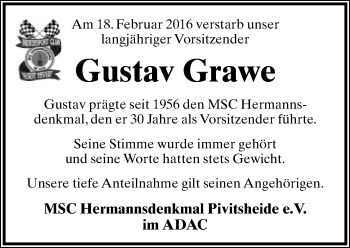 Anzeige  Gustav Grawe  Lippische Landes-Zeitung