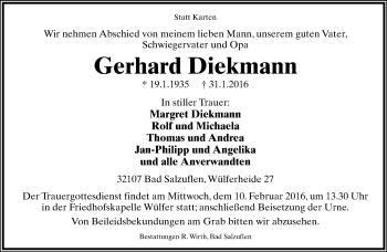 Anzeige  Gerhard Diekmann  Lippische Landes-Zeitung