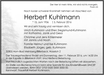 Anzeige  Herbert Kuhlmann  Lippische Landes-Zeitung