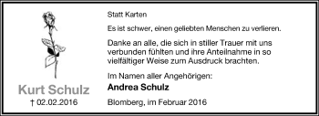 Anzeige  Kurt Schulz  Lippische Landes-Zeitung