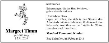 Anzeige  Margret Timm  Lippische Landes-Zeitung
