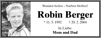 Anzeige  Robin Berger  Lippische Landes-Zeitung
