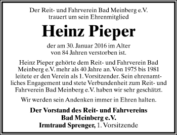 Anzeige  Heinz Pieper  Lippische Landes-Zeitung